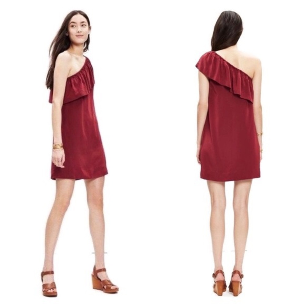 MADEWELL • NWT Silk One-Shoulder Ruffle Mini Dress